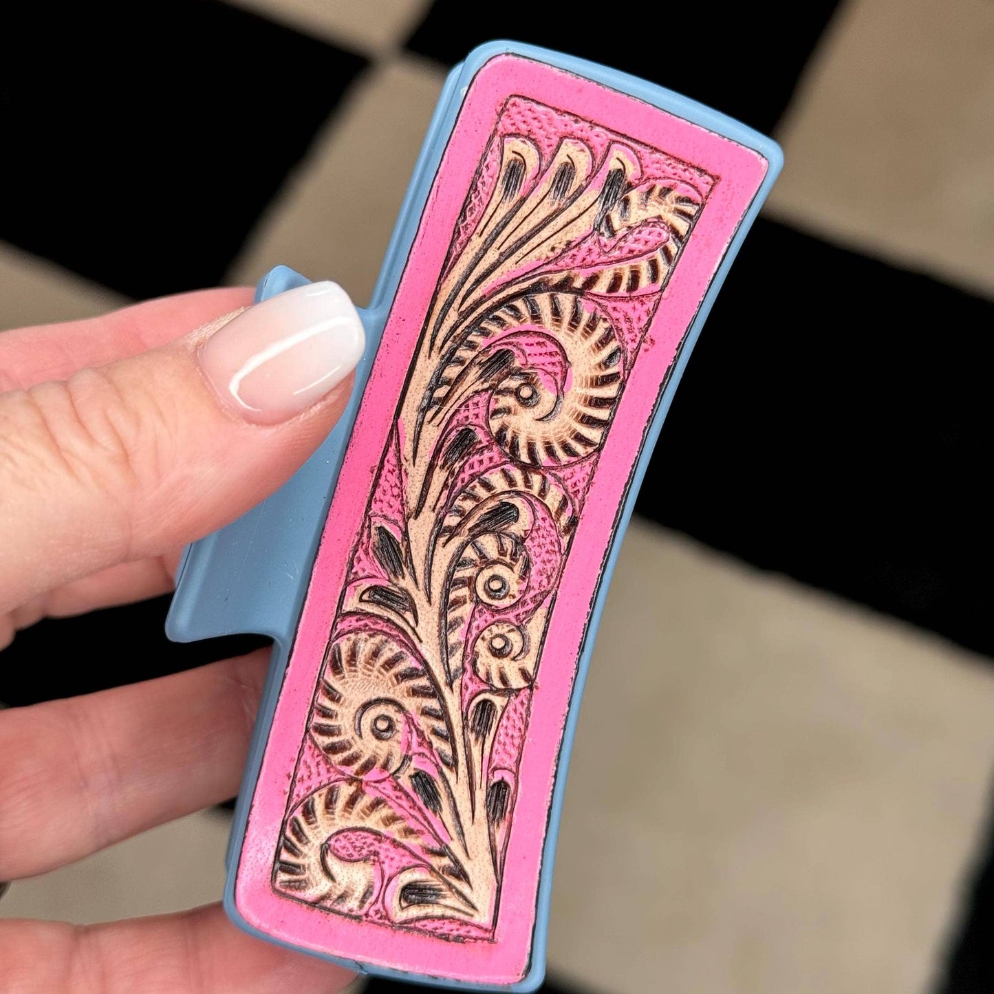 Tooled Leather Large Claw Clip