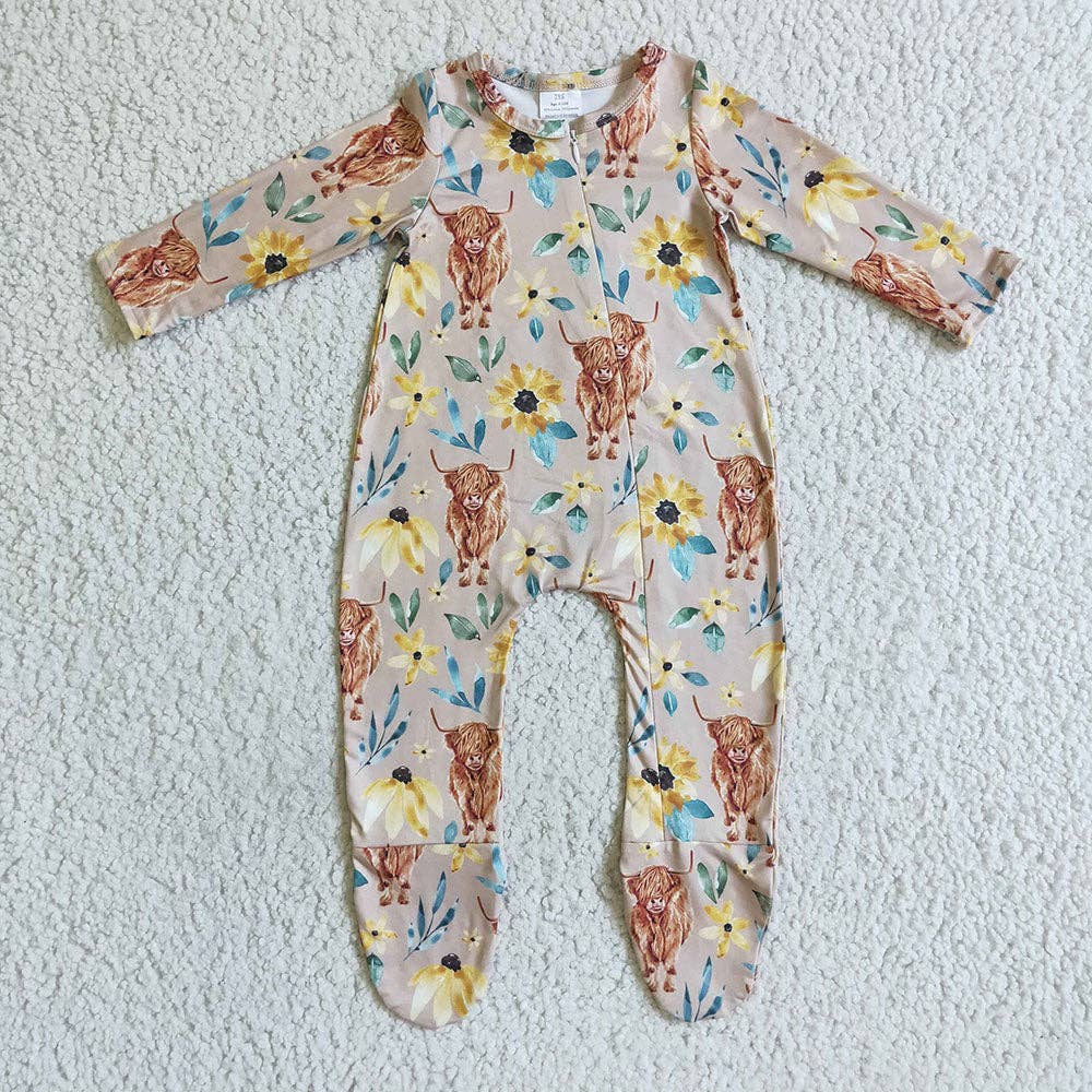 highland cow footed romper/sleeper