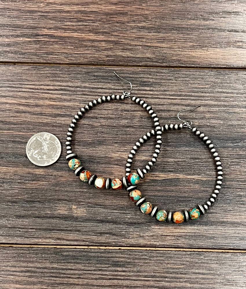 Big 2.5" Western 8mm Gemstone Hoop Earrings
