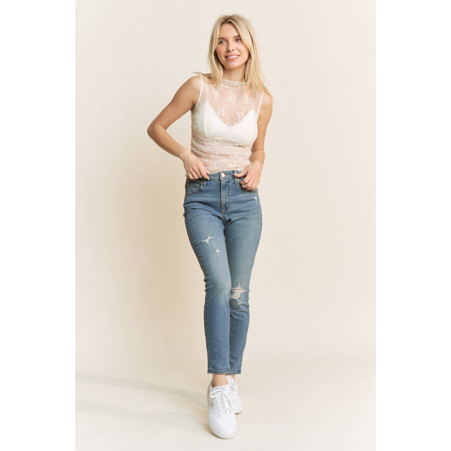 MESH LACE SLEEVELESS TOP