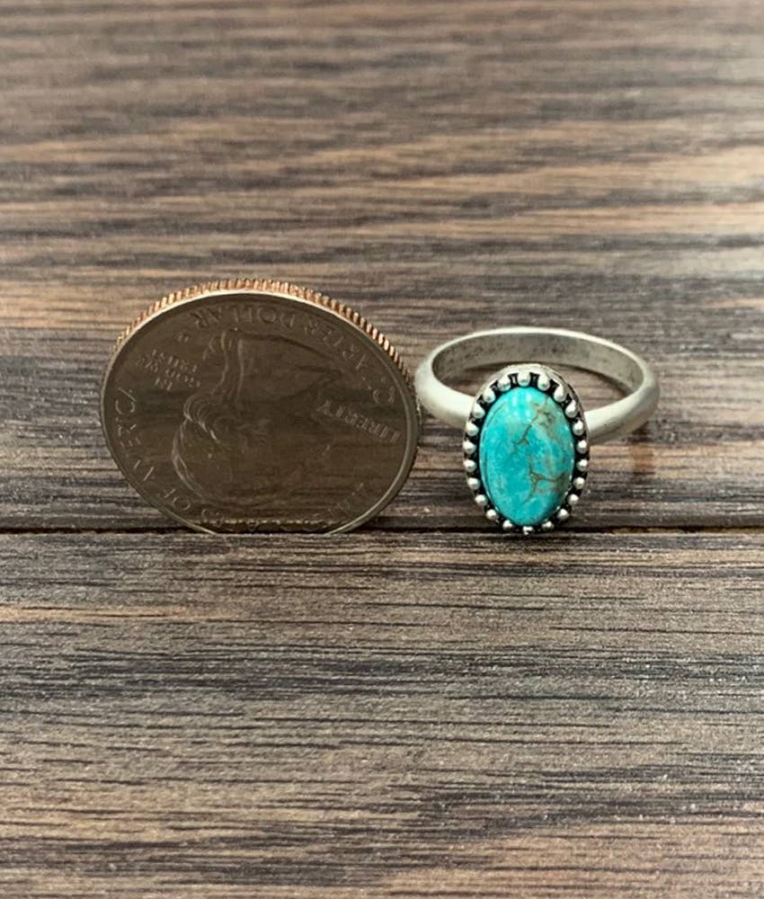 12mm Oval Turquoise, Brass Adjustable Ring