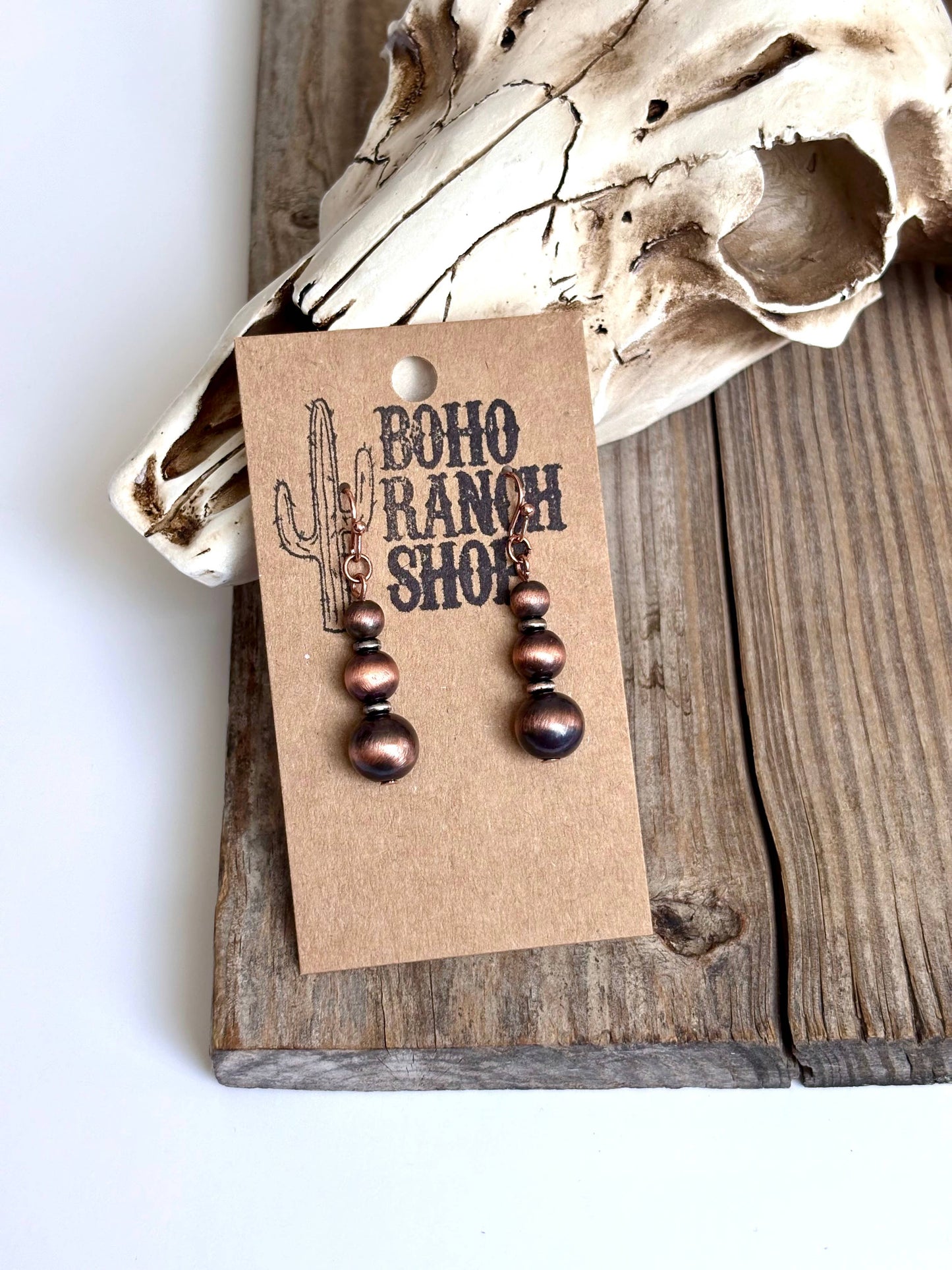 Navajo Style Pearl Bead Drop Dangle Earrings