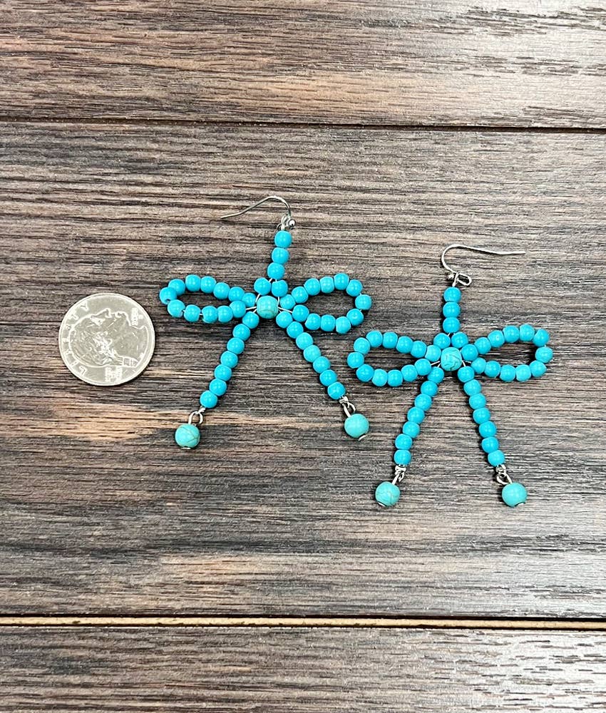 Handmade Ribbon Earrings- turquoise