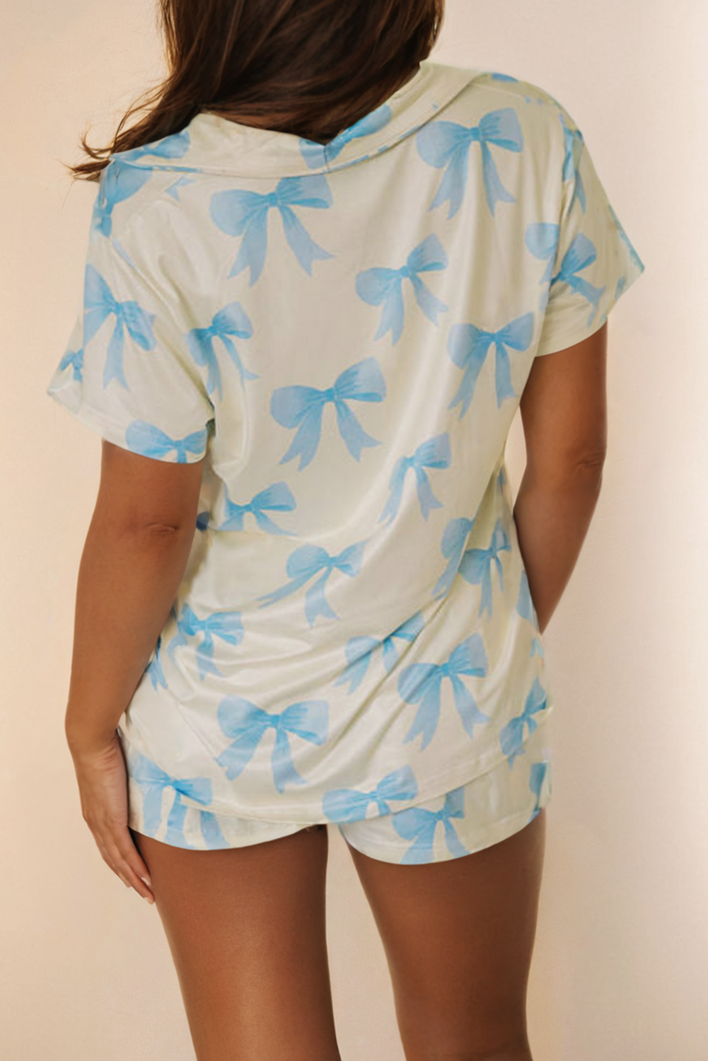 Bow Short Sleeve Shirt and Shorts PJ SET