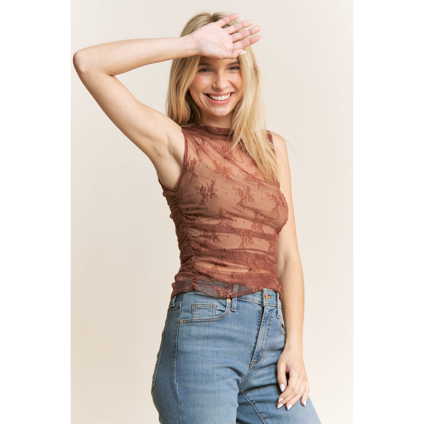 MESH LACE SLEEVELESS TOP