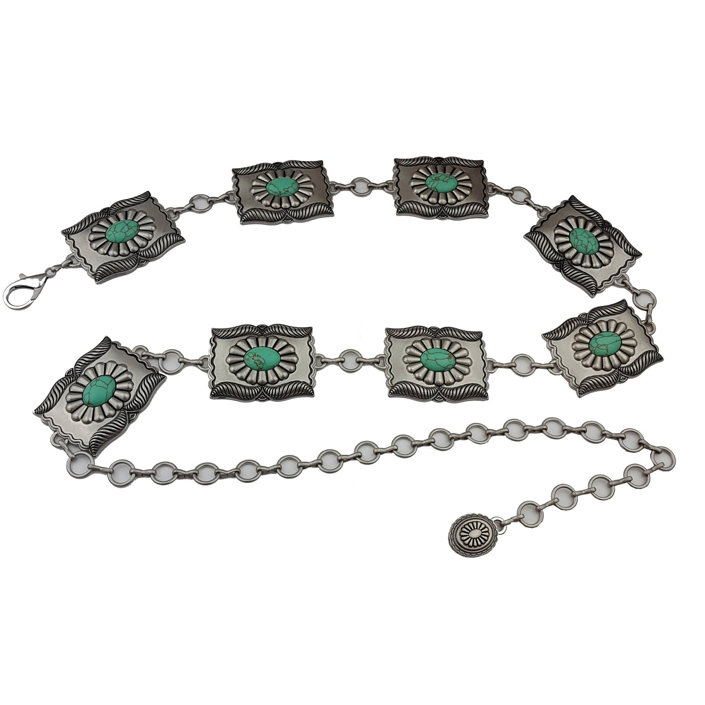Turquoise Stone rectangular Concho Chain Belt (XS)