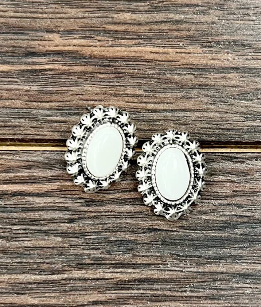 Oval White Turquoise Stud Earrings