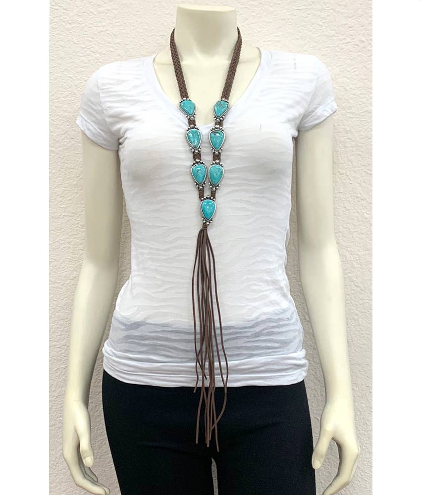 38" Handmade Navajo Turquoise Suede Necklace