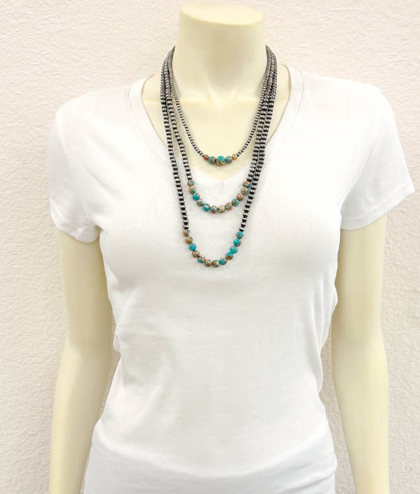 24" Western Gemstone 3-strand Necklace
