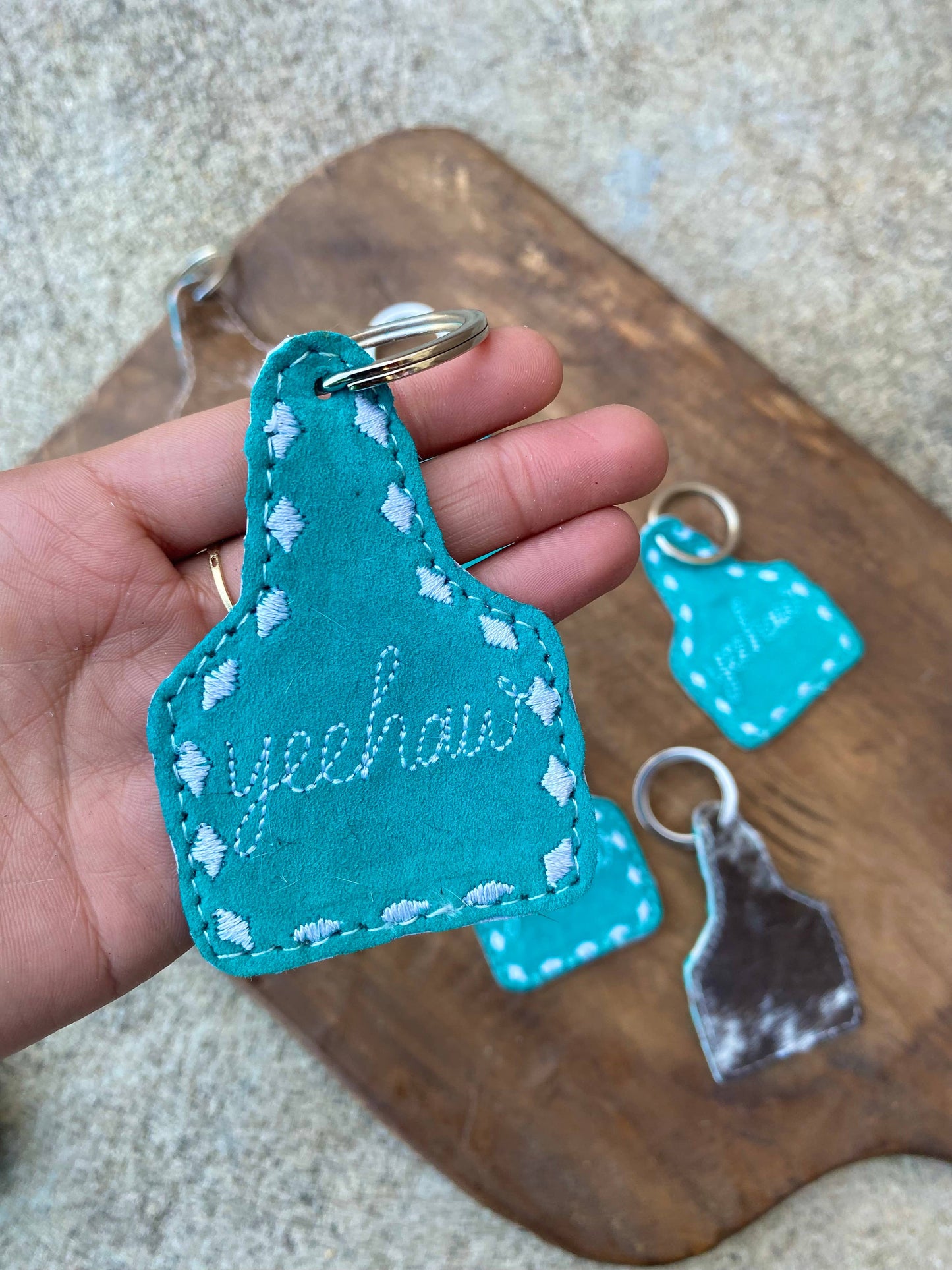 Suede Yeehaw Cattle Cowhide Keychain