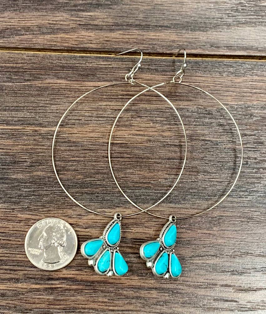 3.5" Western Turquoise Hoop Earrings