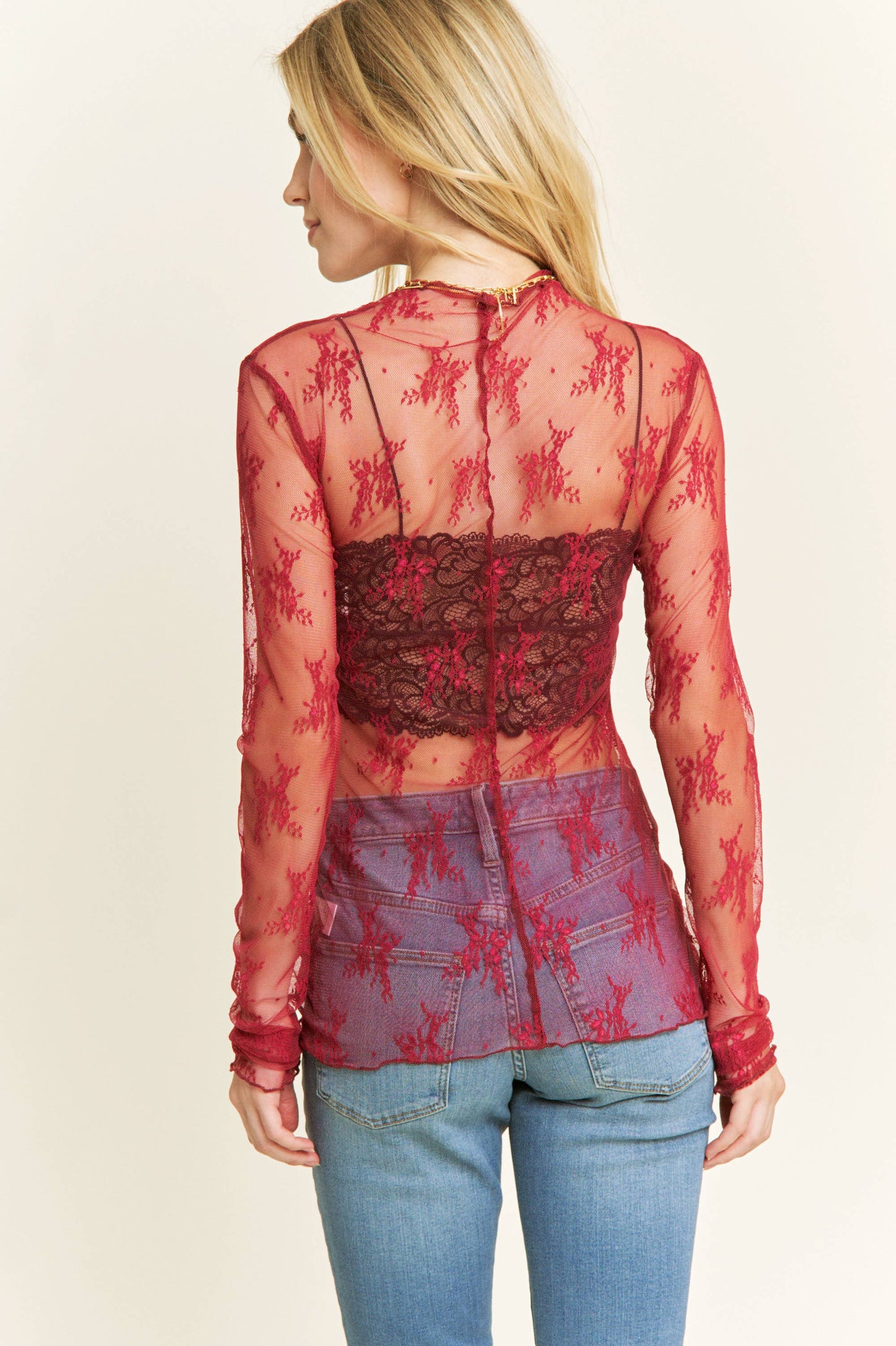 MESH LACE HIGH NECK TOP