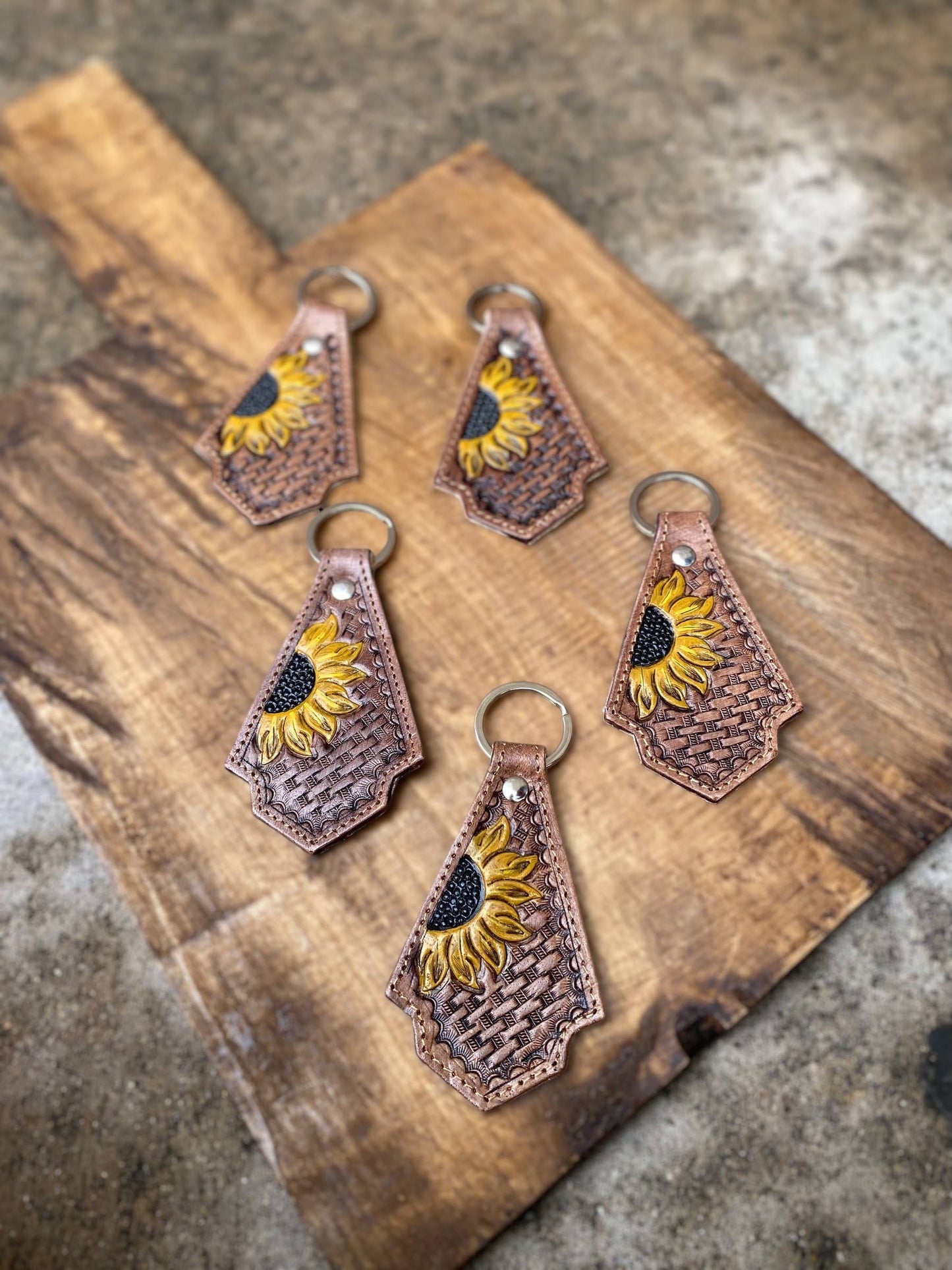 Sunflower Leather Keychain