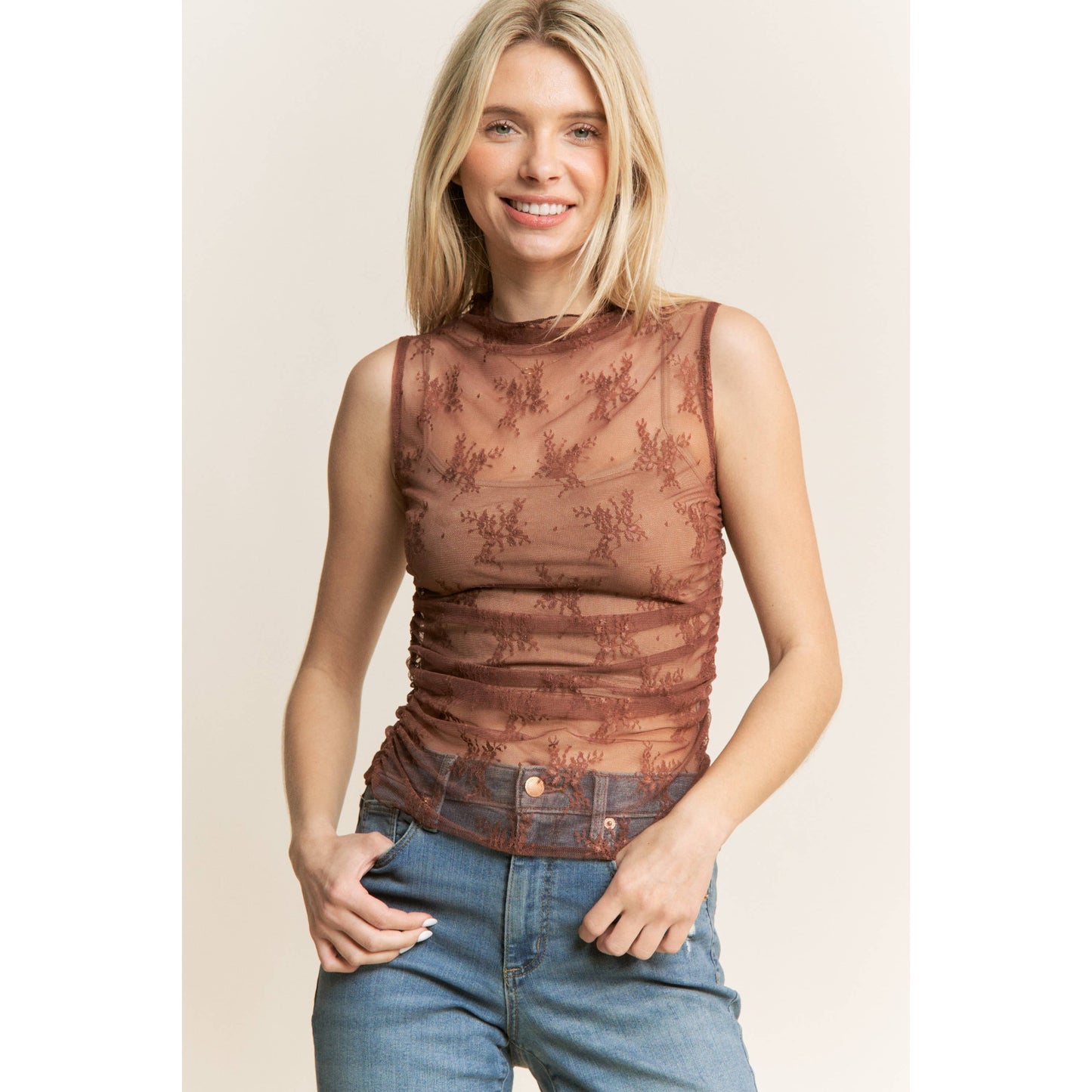 MESH LACE SLEEVELESS TOP