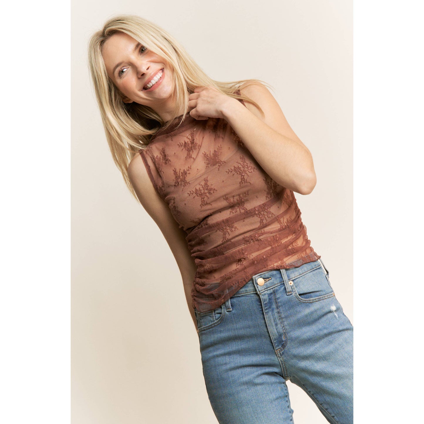 MESH LACE SLEEVELESS TOP