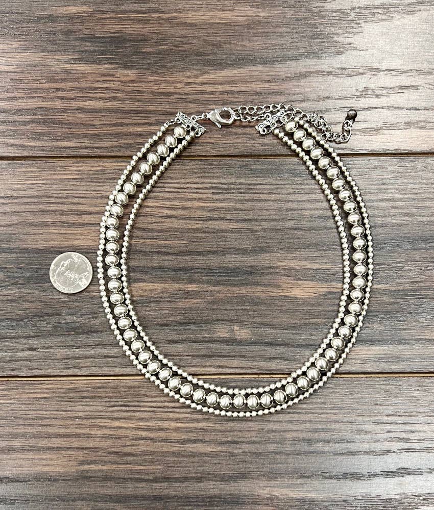 Handmade Silver Navajo Bead Necklace