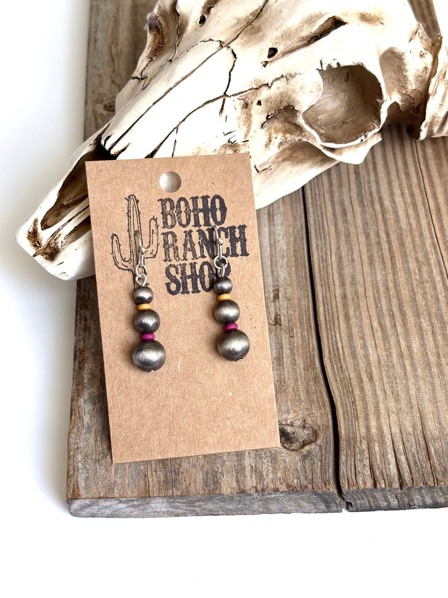 Navajo Style Pearl Bead Drop Dangle Earrings