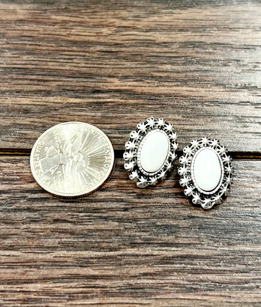Oval White Turquoise Stud Earrings