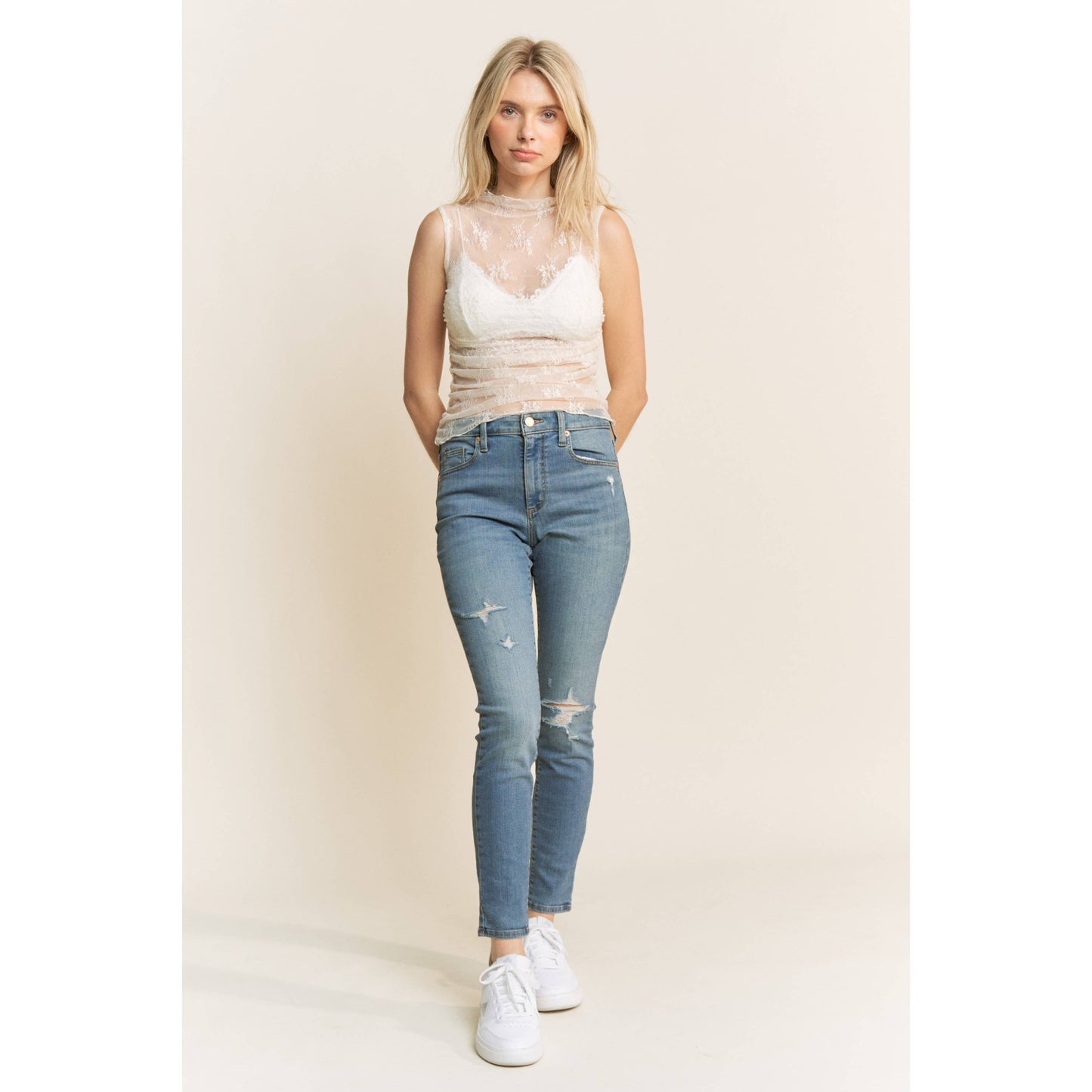 MESH LACE SLEEVELESS TOP