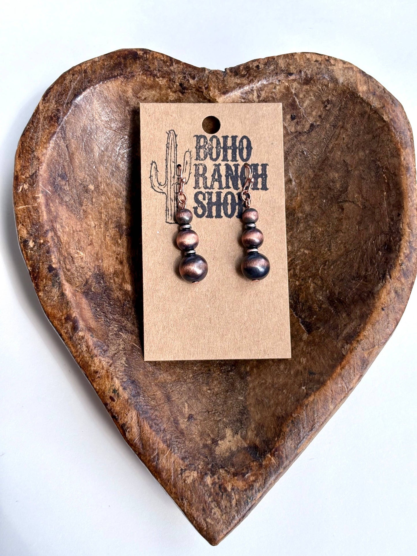 Navajo Style Pearl Bead Drop Dangle Earrings