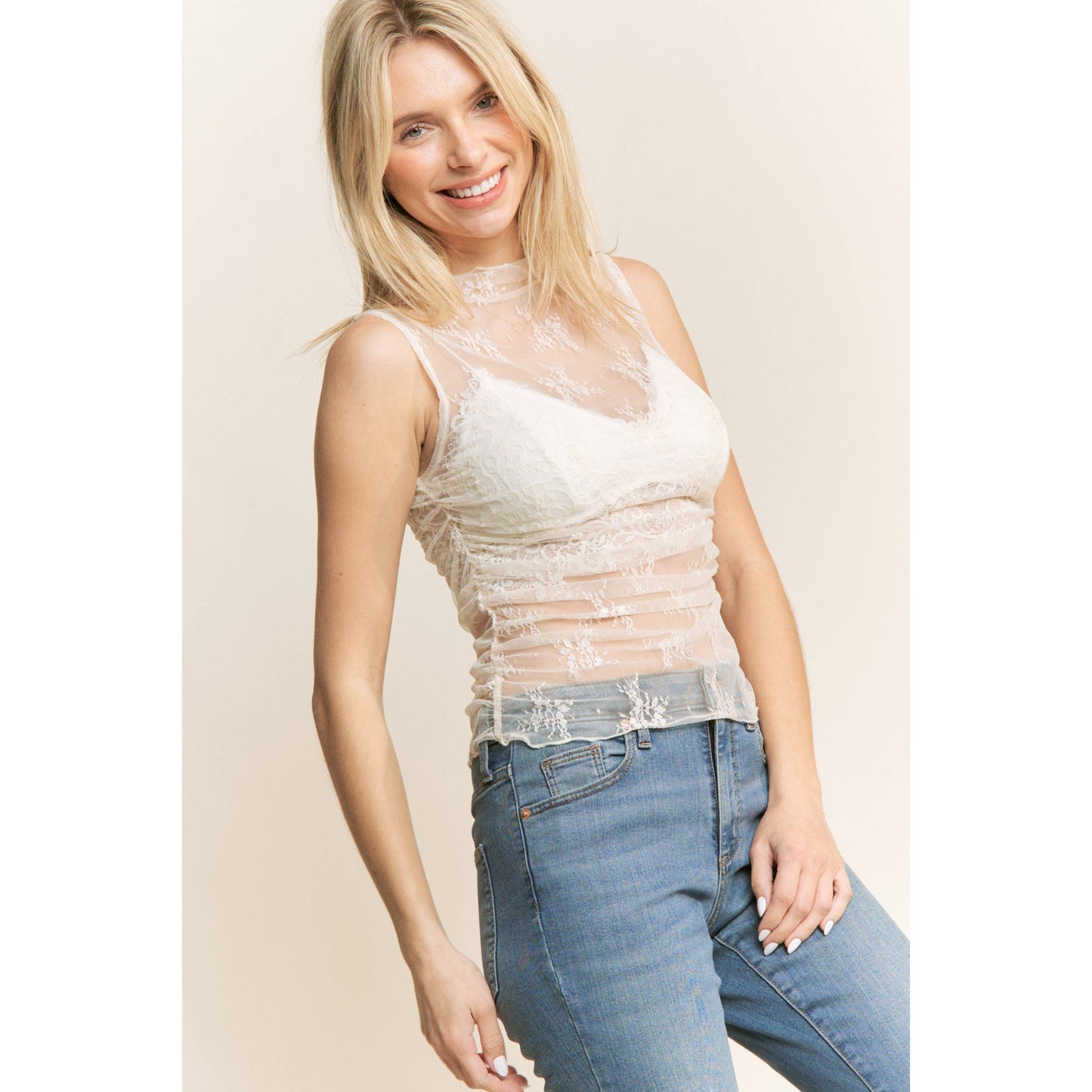 MESH LACE SLEEVELESS TOP
