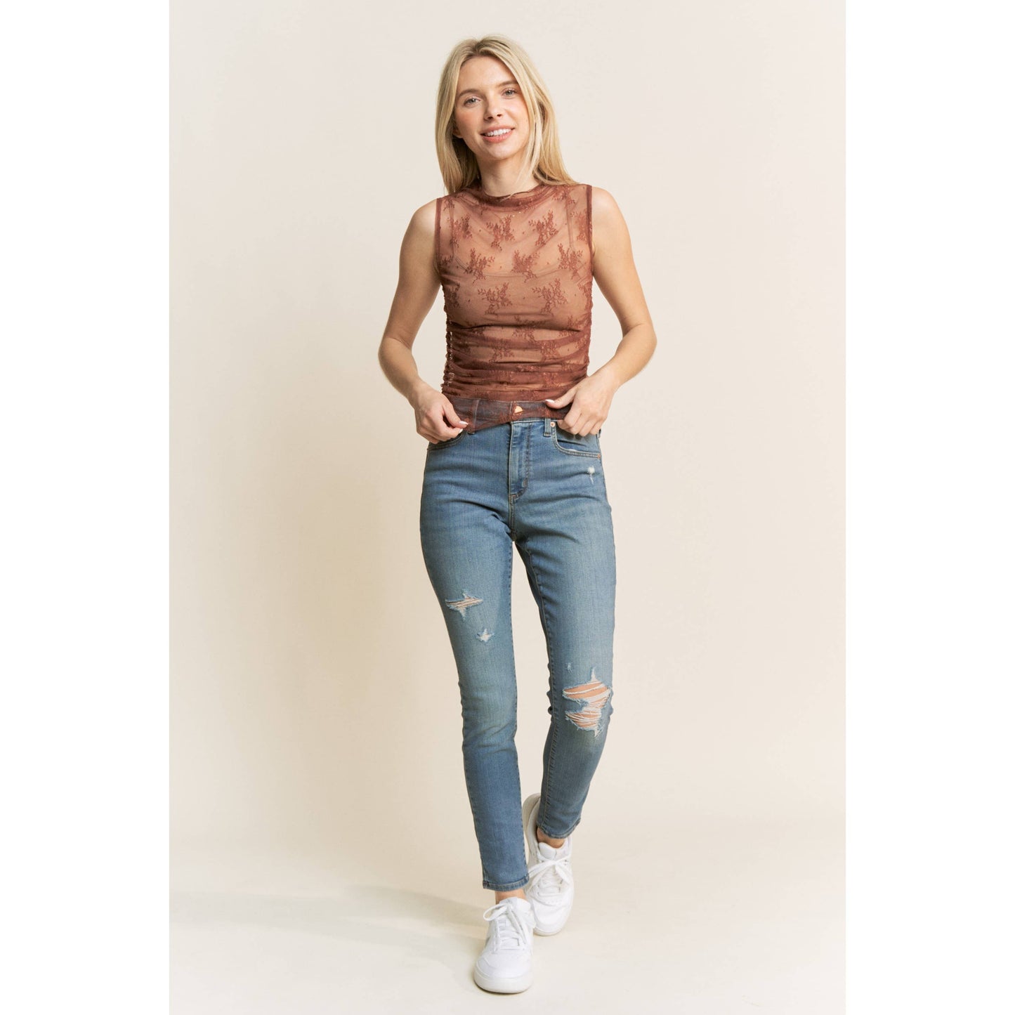 MESH LACE SLEEVELESS TOP