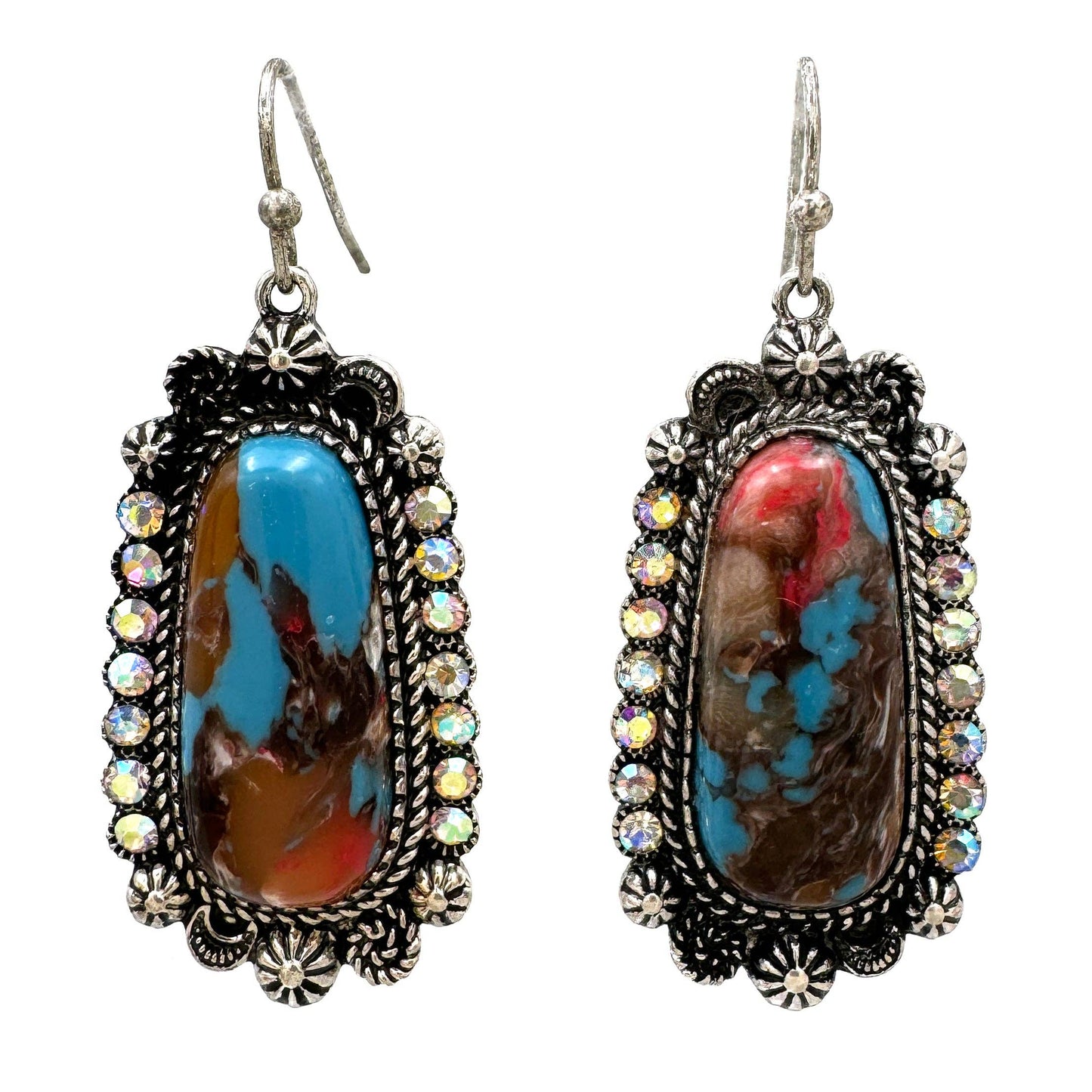 Bisbee Turquoise Rhinestone Pendant Earrings