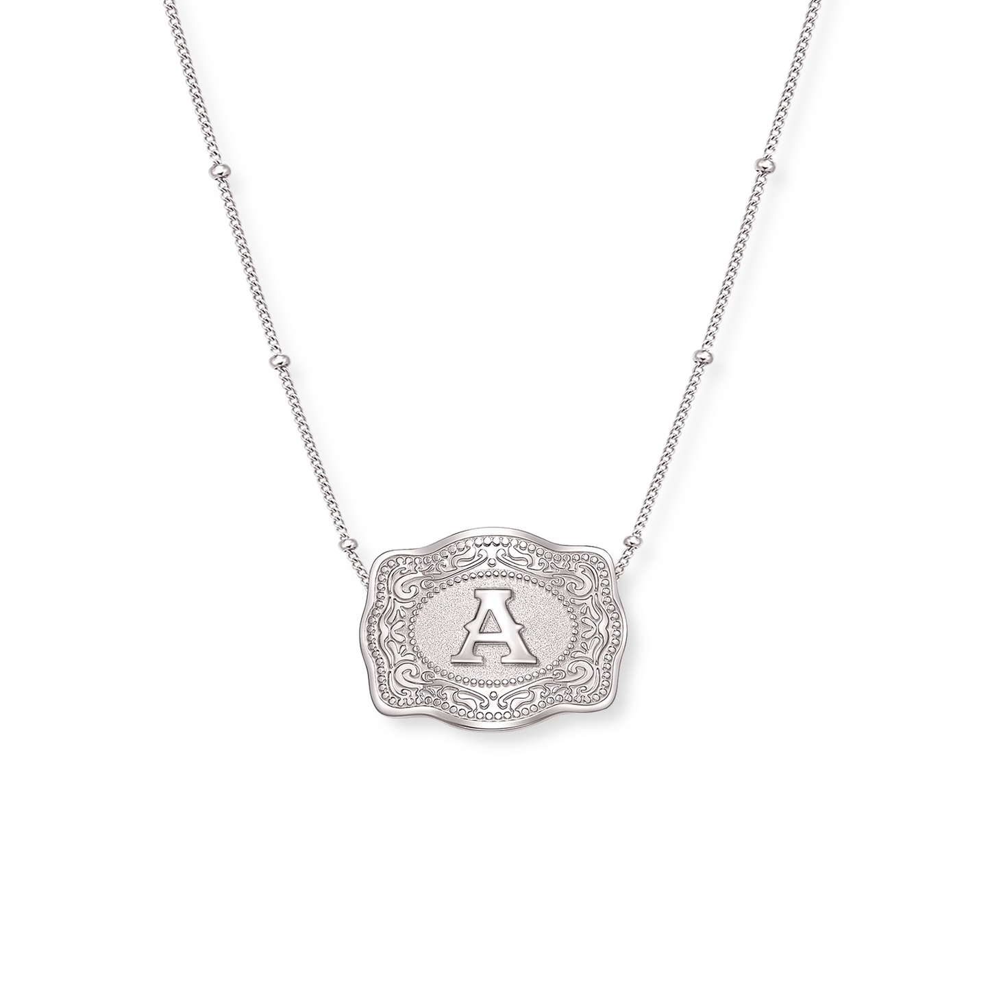 Mini Belt Buckle Inital - Silver Beaded Chain