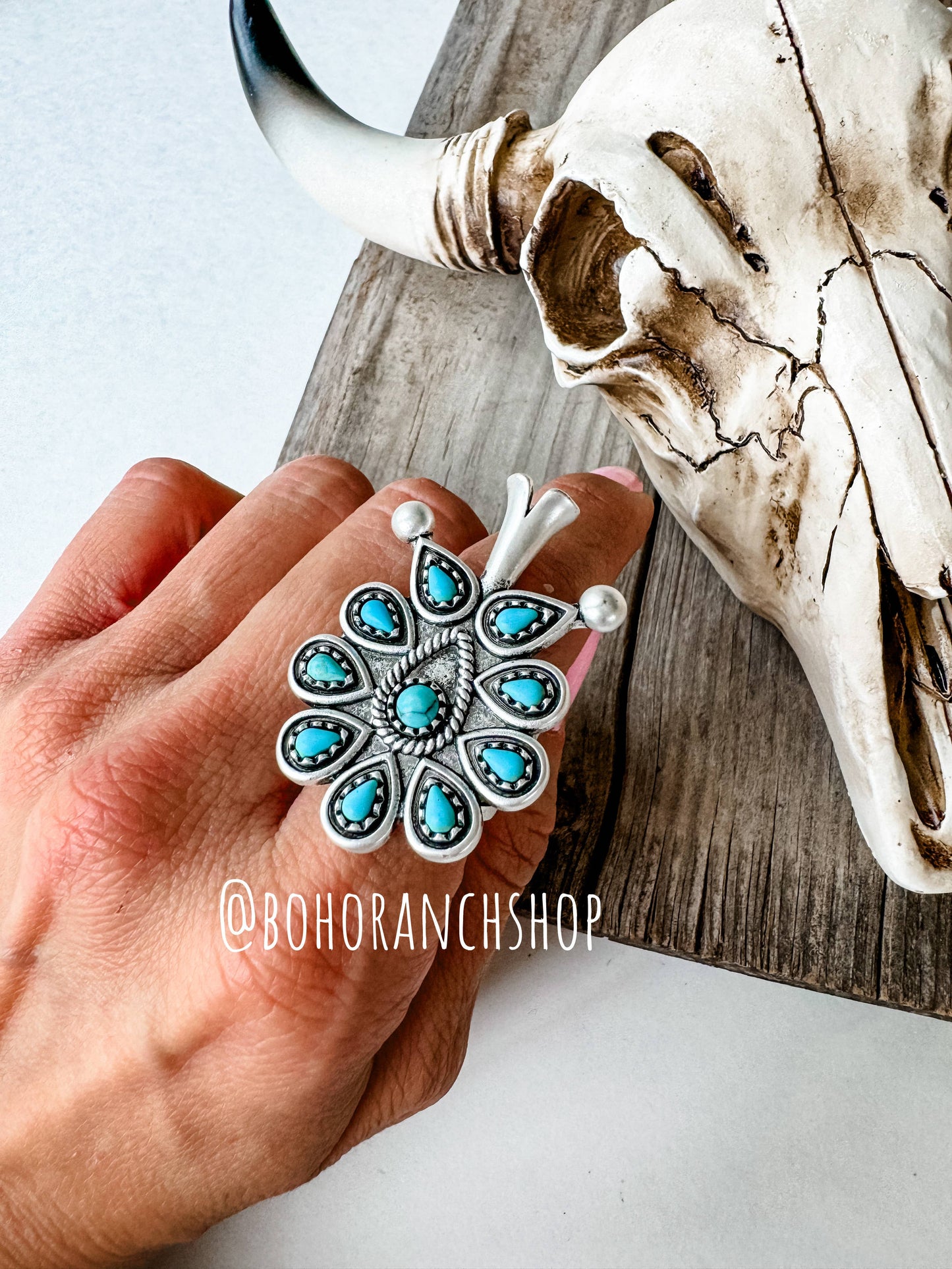 Turquoise Squash Blossom Ring