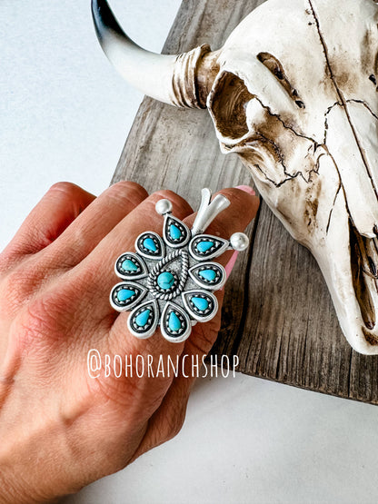 Turquoise Squash Blossom Ring