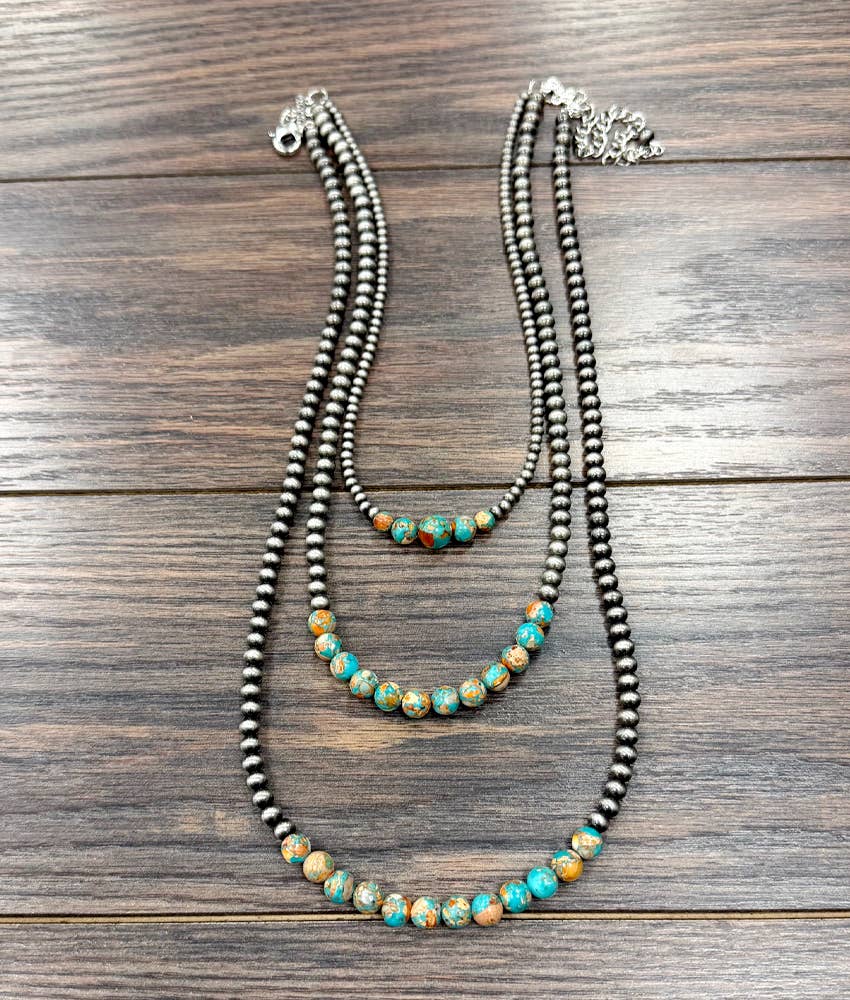 24" Western Gemstone 3-strand Necklace