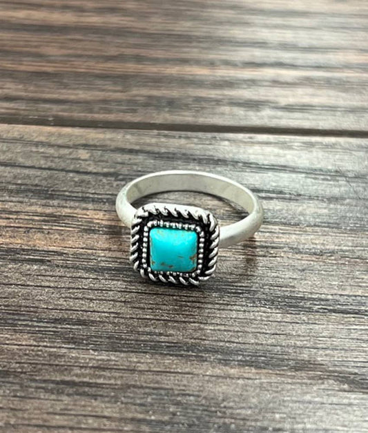 Small Turquoise, Brass Adjustable Ring