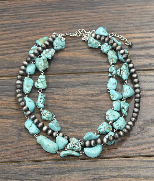 18" Western Turquoise 3-Strand Necklace
