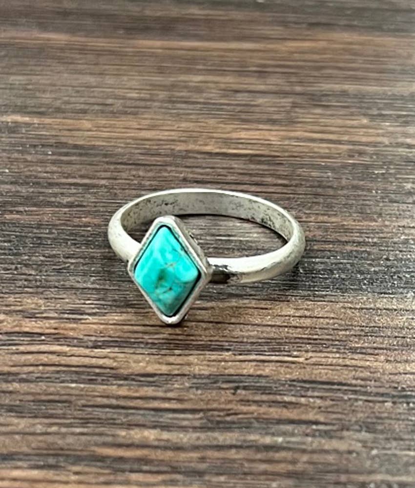 Small 10mm Diamond Turquoise Adjustable Ring