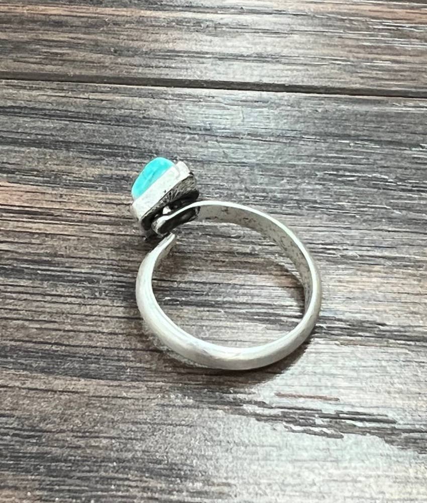 Small 10mm Diamond Turquoise Adjustable Ring