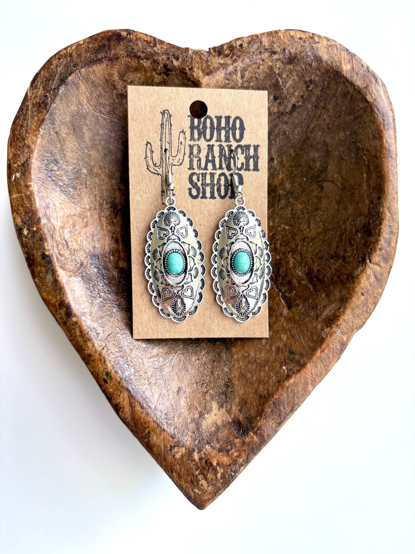 Western Oval Concho Stone Dangle Earrings