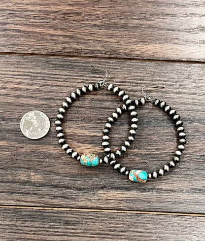 2.5" Handmade Navajo Gemstone Hoop Earrings