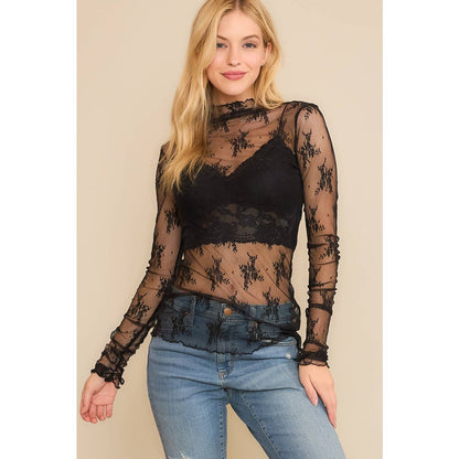 MESH LACE HIGH NECK TOP