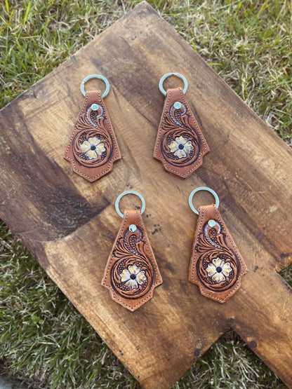 Floral Leather Keychain
