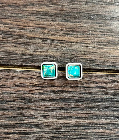 Square Gemstone Stud Earrings