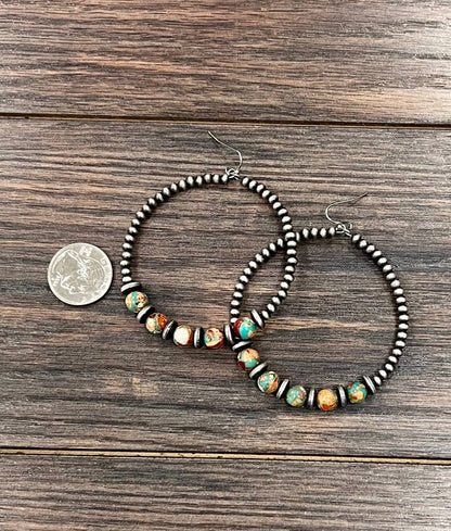 Big 2.5" Western 8mm Gemstone Hoop Earrings