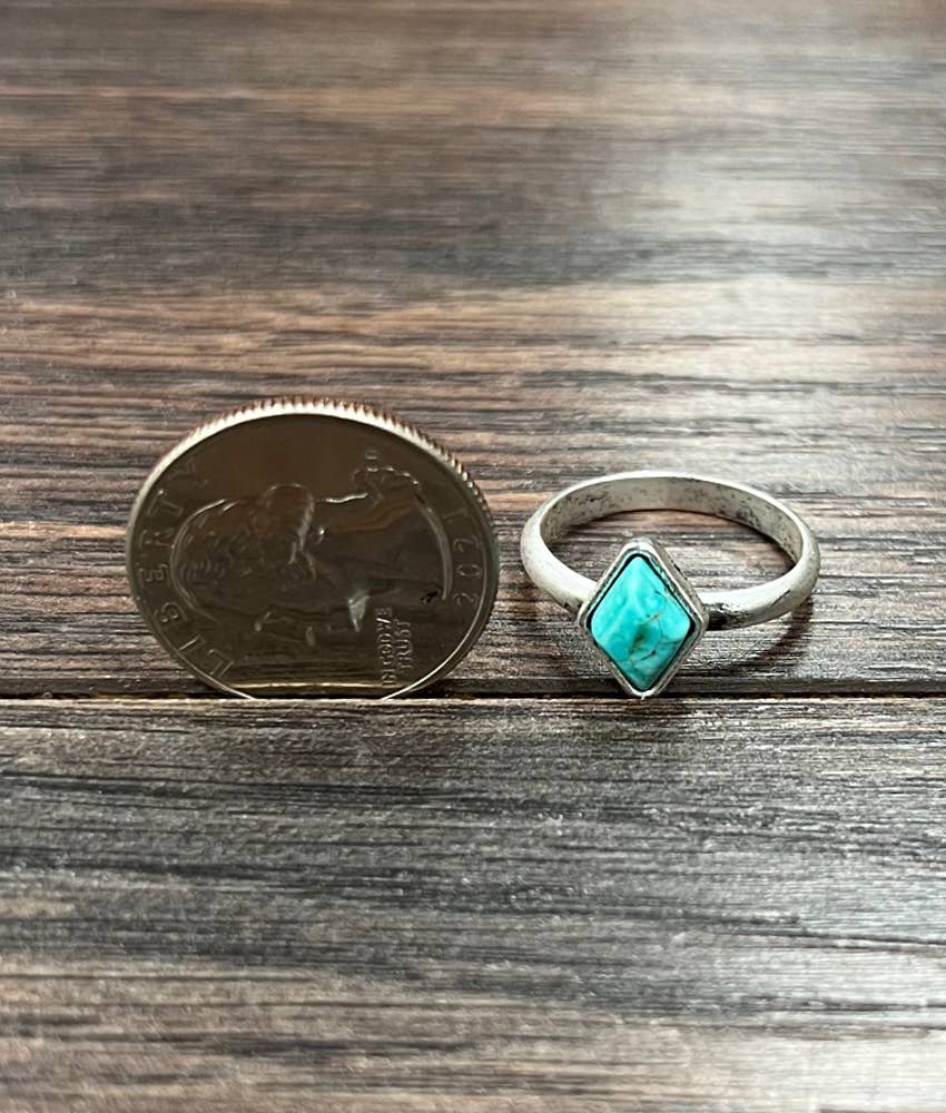 Small 10mm Diamond Turquoise Adjustable Ring