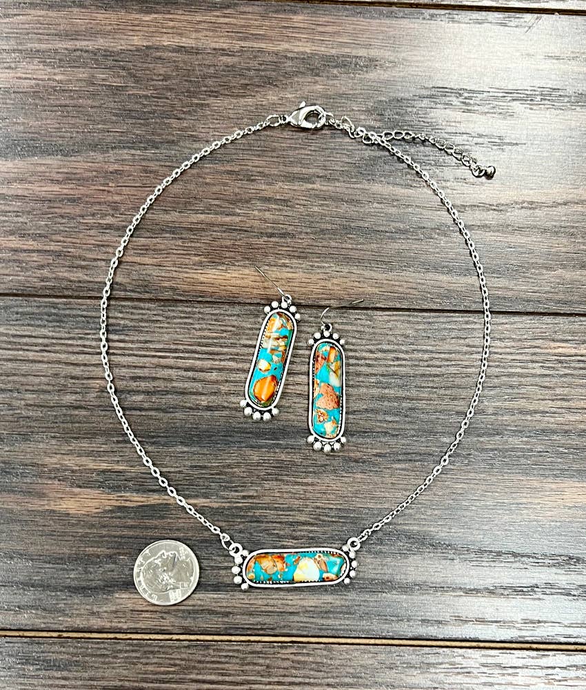 16" Gemstone Necklace Earrings Set