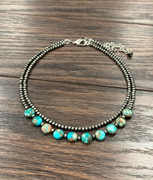 15" Handmade Navajo Round Gemstone Necklace