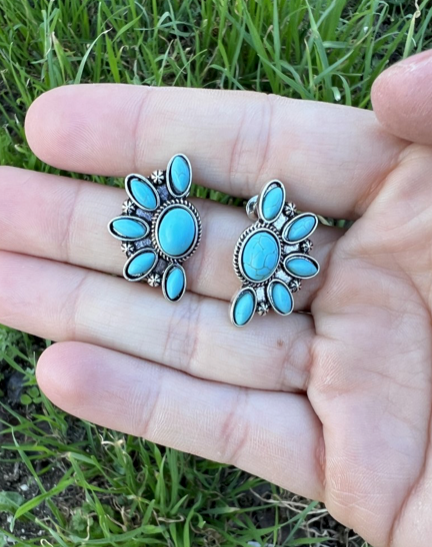 Turquoise Cluster Stud Earrings