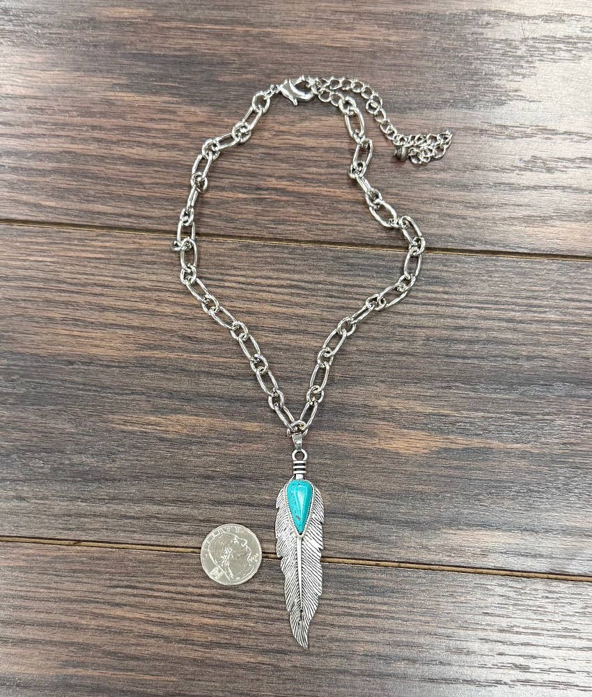 15" Western Feather Turquoise Necklace