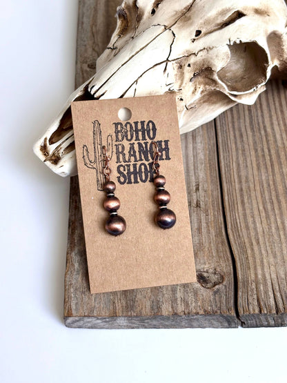 Navajo Style Pearl Bead Drop Dangle Earrings