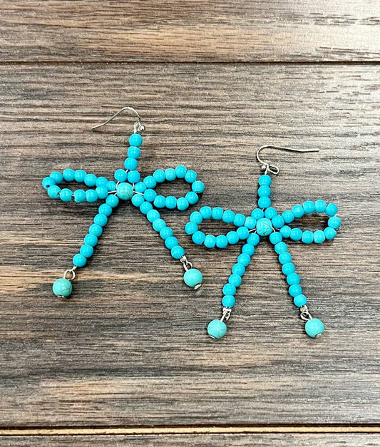 Handmade Ribbon Earrings- turquoise