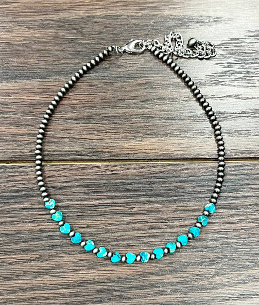 Handmade Navajo Bead Heart Gemstone choker