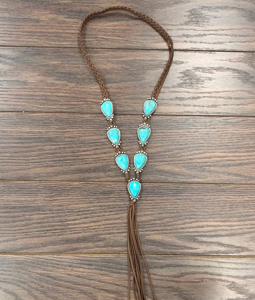 38" Handmade Navajo Turquoise Suede Necklace